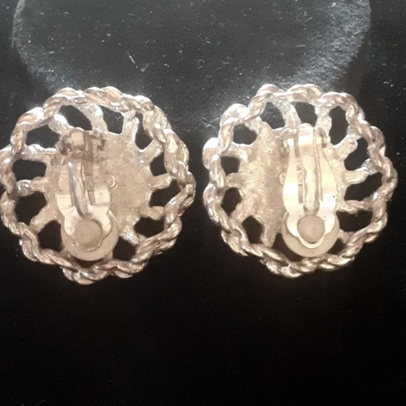 Anne Klein Silver and White Flower Design Earrings - Picture 4 of 5